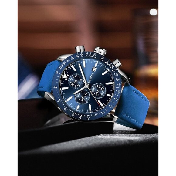 ⚡Men's Leather Watches Chronograph Analog Quartz Date Wrist Watch 30M Waterproof - Picture 6 of 7